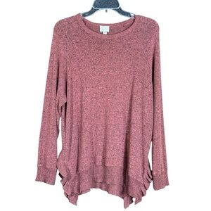 Anthropologie Postage Stamp Pink Long Sleeve Ruffle Split Hem Sweater Women's M